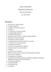 ISIS G.TASSINARI Programma di Matematica Prof.ssa D`Orio Rita