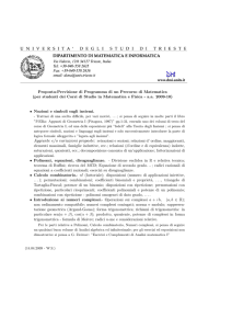 Proposta-Previsione di Programma di un Precorso di Matematica