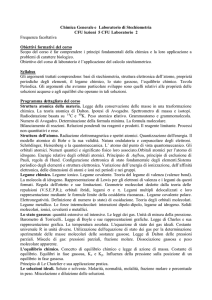 Chimica Generale e Laboratorio di Stechiometria CFU lezioni 5 CFU