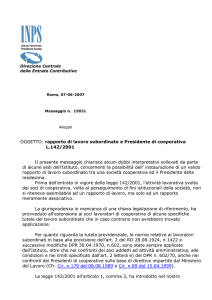 OGGETTO: rapporto di lavoro subordinato e Presidente di