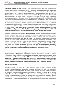 Morto il sociologo Ulrich Beck, teorico della "società del