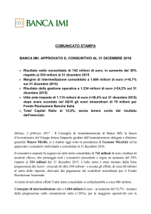Banca IMI risultati FY 2016_ITA