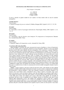 SOCIOLOGIA DEI PROCESSI CULTURALI E COMUNICATIVI Prof
