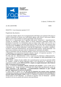 Corso formazione operatori COT Pregiatissimo Sig