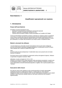Esercitazione 3 Amplificatori operazionali con reazione 1. Introduzione