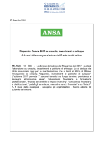 Risparmio: Salone 2017 su crescita, investimenti e sviluppo A 4