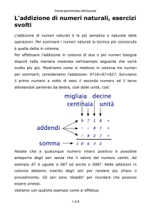 L`addizione di numeri naturali, esercizi svolti