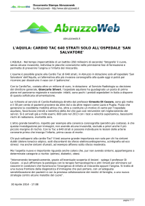 l`aquila: cardio tac 640 strati solo all`ospedale `san