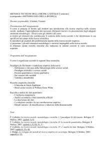 METODI E TECNICHE DELLA RICERCA SOCIALE (I semestre