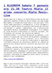 i KLEZROYM Sabato 7 gennaio ore 21.30 Teatro Miela