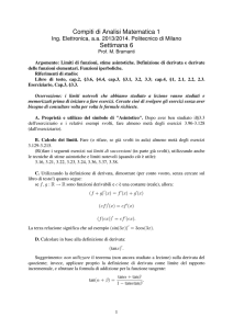 Esercizi per la sesta settimana di lezione