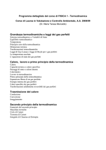 Grandezze termodinamiche e leggi dei gas perfetti Calore, lavoro e
