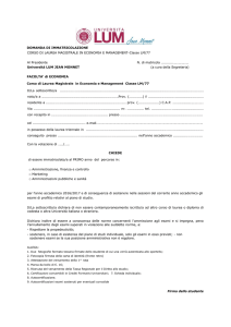 DOMANDA DI IMMATRICOLAZIONE CORSO DI LAUREA