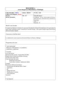 BIOCHIMICA corso integrato di Biochimica e Fisiologia