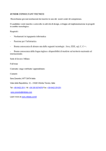 JUNIOR CONSULTANT TECNICO Ricerchiamo giovani neolaureati