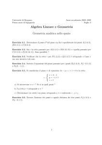 Algebra Lineare e Geometria Geometria analitica nello spazio