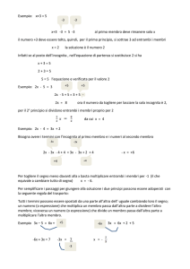 Esempio: x+3 = 5 x+3 -3 = 5 -3 al primo membro deve rimanere solo
