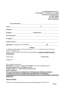 AL SERVIZIO DIDATTICA UNIVERSITA` CATTOLICA S