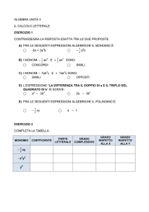 ALGEBRA UNITÀ 3 IL CALCOLO LETTERALE ESERCIZIO 1