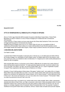 ATTO DI VENERAZIONE ALL`IMMACOLATA A PIAZZA DI SPAGNA
