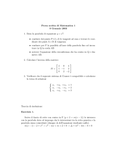 Prova scritta di Matematica 1 8 Gennaio 2003 1. Data la parabola di