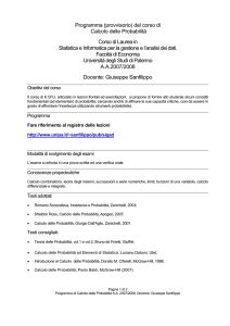 Programma (provvisorio) del corso di Calcolo delle Probabilità