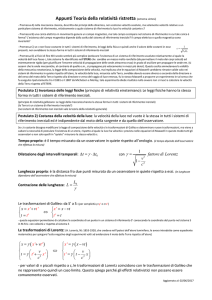 Appunti Teoria della relatività ristretta (estrema sintesi)
