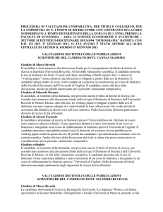PROCEDURA DI VALUTAZIONE COMPARATIVA, PER TITOLI E