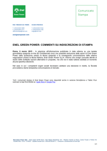 ENEL GREEN POWER: COMMENTI SU INDISCREZIONI DI STAMPA