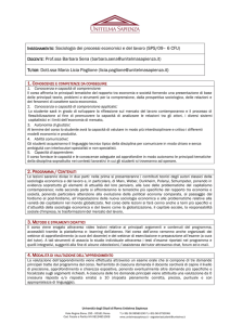 Sociologia dei processi economici e del lavoro 6 CFU
