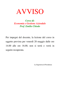 Corso di: Economia e Gestione Aziendale Prof. Emilio Chiodo Per