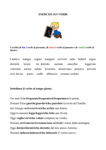 ESERCIZI SUI VERBI Cantavo mangio sognai mangerò scriverà