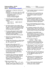 1 Politecnico di Milano – CCS-CHI Corso di: Chimica Generale