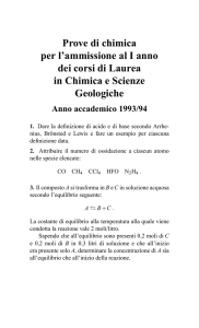 Prove di chimica per l`ammissione al I anno dei corsi di Laurea in