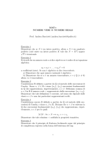 MAT+ NUMERI VERI O NUMERI REALI Prof. Andrea Bacciotti
