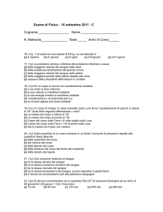 Esame di Fisica – 16 settembre 2011