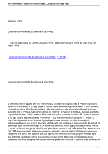 Giovanni Piana, Una ricerca ininterrotta. La lezione di Enzo Paci