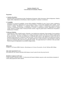Statistica (Moduli I e II) Corso di laurea in Economia e Finanza