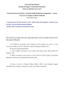 Università del Salento Facoltà di Lingue e Letterature Straniere