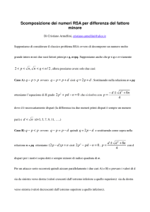 Scomposizione dei numeri RSA per differenza del fattore