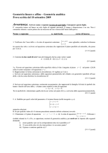 Geometria analitica Prova scritta del 18 settembre 2009