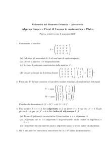Algebra lineare Corsi di Laurea in matematica e Fisica