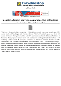 Messina, domani convegno su prospettive nel turismo