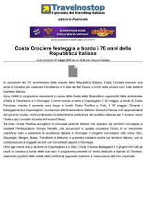 Costa Crociere festeggia a bordo i 70 anni della