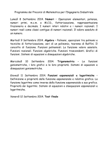 Programma dei Precorsi di Matematica per l`Ingegneria Industriale