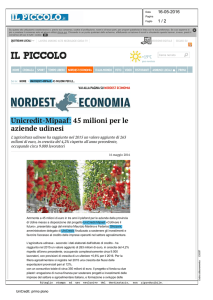 Unicredit-Mipaaf: 45 milioni per le aziende udinesi