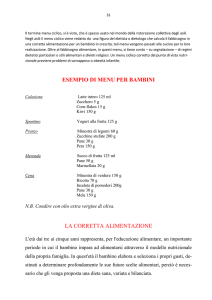 ESEMPIO DI MENU PER BAMBINI LA CORRETTA ALIMENTAZIONE