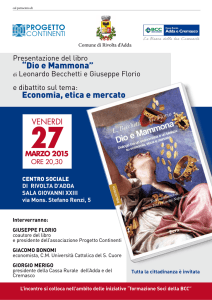 “Dio e Mammona” Economia, etica e mercato