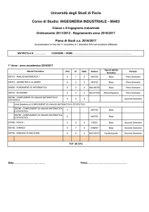 1° Anno - Università degli studi di Pavia