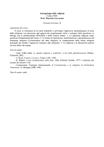Antropologia delle religioni Codice 5948 Prof. Maurizio Gervasoni